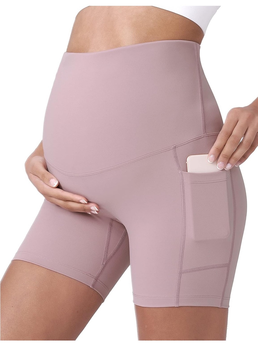 Maternity High-Waist Bike Shorts - Dusty Rose